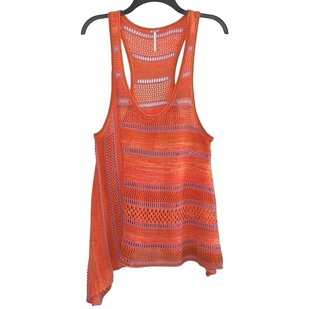 Free People Cayenne Orange Lovebird Shark Bite Neck Knit Tank Top Womens Size SP